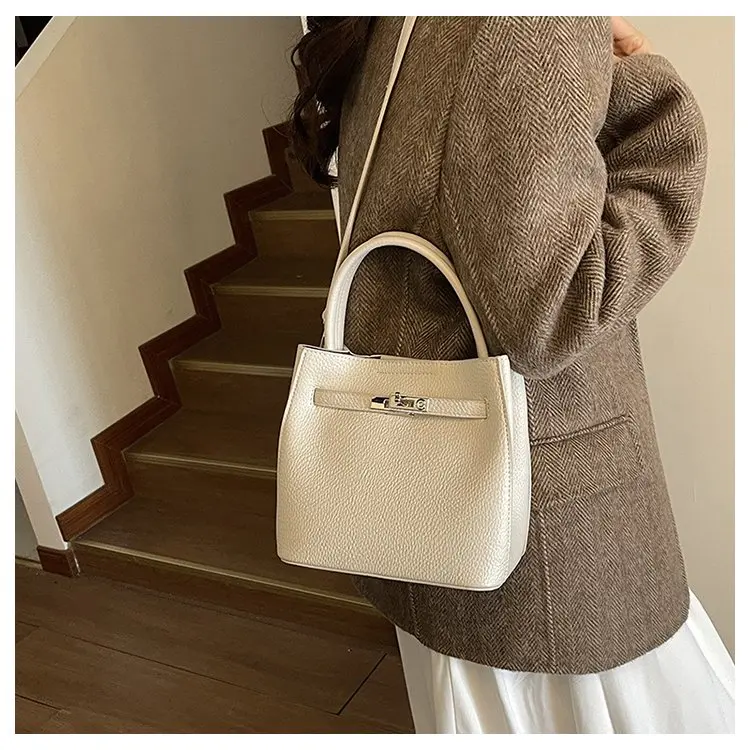 Trendy Textured Leather Diaper Bag Ladies Solid Color Satchel Square For Shopping Party Casual Minimalist High End Style