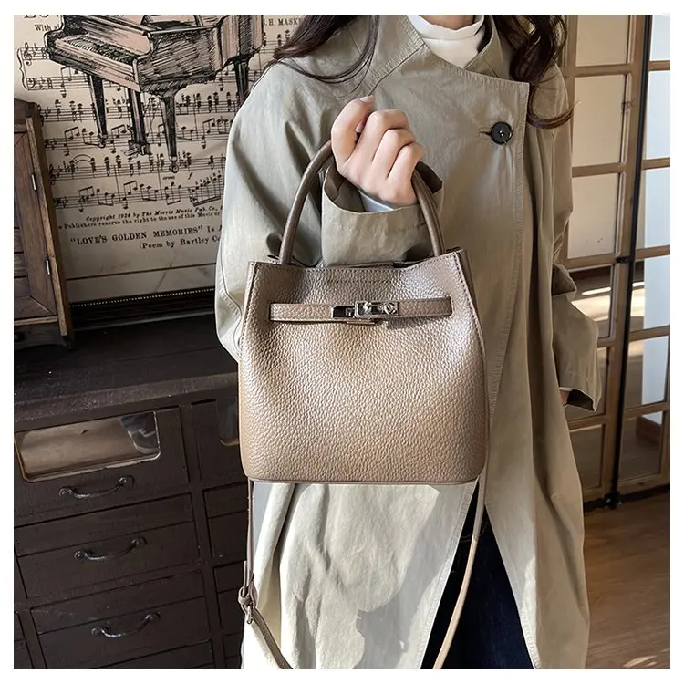 Trendy Textured Leather Diaper Bag Ladies Solid Color Satchel Square For Shopping Party Casual Minimalist High End Style