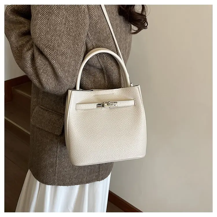 Trendy Textured Leather Diaper Bag Ladies Solid Color Satchel Square For Shopping Party Casual Minimalist High End Style