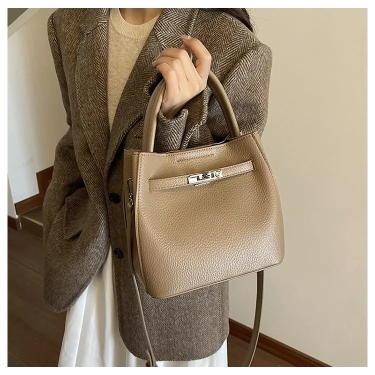 Trendy Textured Leather Diaper Bag Ladies Solid Color Satchel Square For Shopping Party Casual Minimalist High End Style
