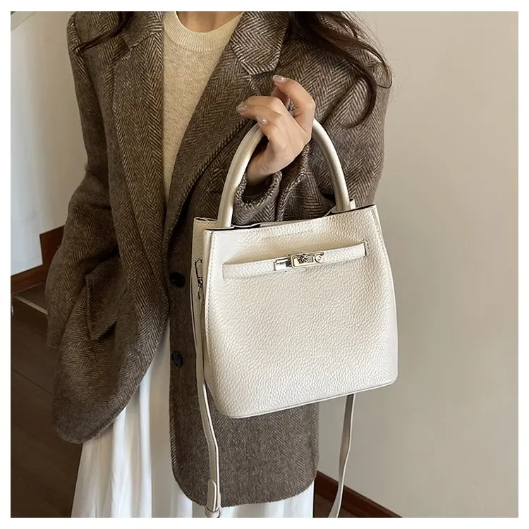 Trendy Textured Leather Diaper Bag Ladies Solid Color Satchel Square For Shopping Party Casual Minimalist High End Style