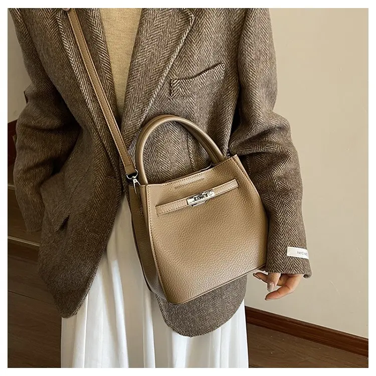 Trendy Textured Leather Diaper Bag Ladies Solid Color Satchel Square For Shopping Party Casual Minimalist High End Style