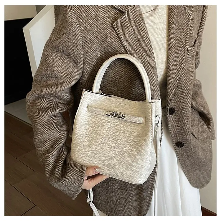 Trendy Textured Leather Diaper Bag Ladies Solid Color Satchel Square For Shopping Party Casual Minimalist High End Style