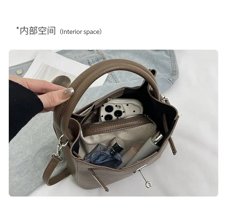 Trendy Textured Leather Diaper Bag Ladies Solid Color Satchel Square For Shopping Party Casual Minimalist High End Style