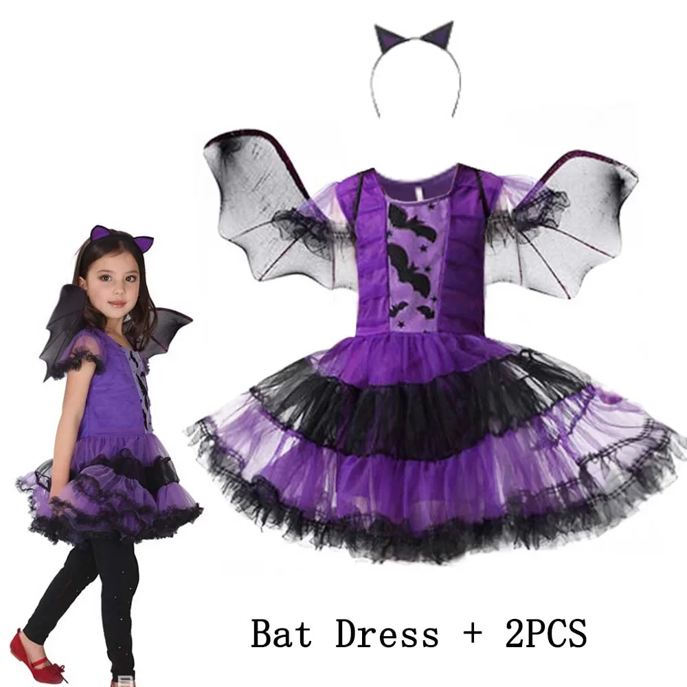 Kids Halloween Witch Pumpkin Cosplay Dress Girls Bat Spider Tulle Costume Children Carnival Trick or Treat Party Fancy Outfit