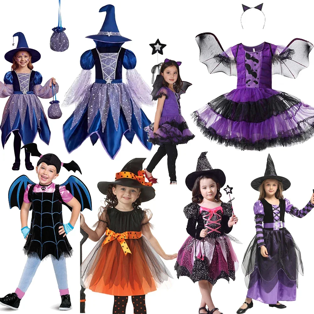 Kids Halloween Witch Pumpkin Cosplay Dress Girls Bat Spider Tulle Costume Children Carnival Trick or Treat Party Fancy Outfit