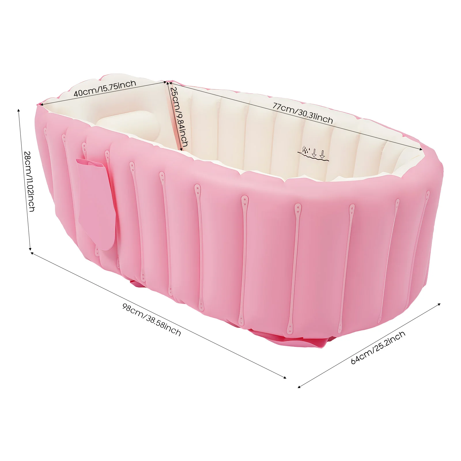 Portable Foldable Inflatable Baby Bathtub Eco-Friendly PVC Infant Bath Tub for 0-3 Years with Inflator Pump Side Storage Pocket Home Travel Hotel