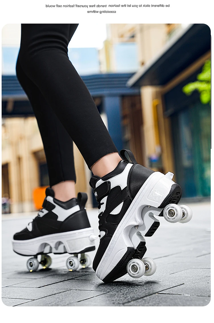 NEW Children's Sports Roller Skates Deformation Shoes 4 Four-wheeled Roller Skates Adult Runaway Shoes Student Deformation Wheel