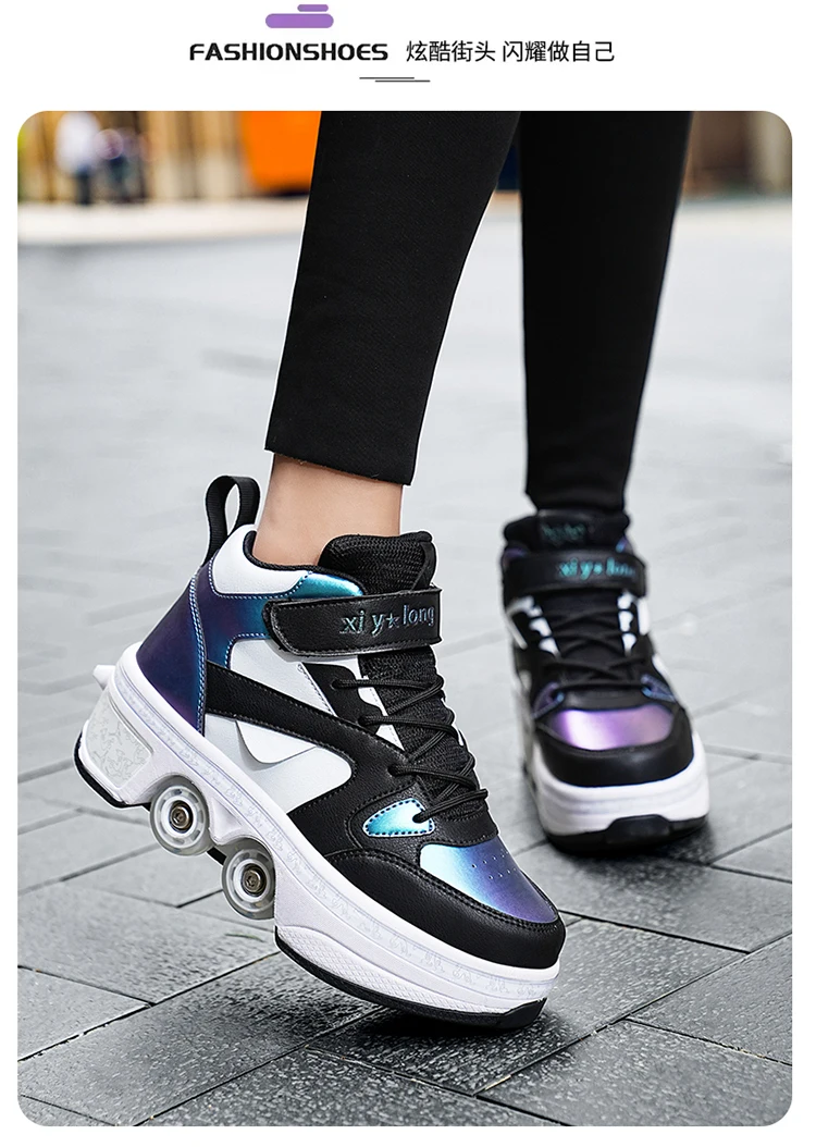 NEW Children's Sports Roller Skates Deformation Shoes 4 Four-wheeled Roller Skates Adult Runaway Shoes Student Deformation Wheel