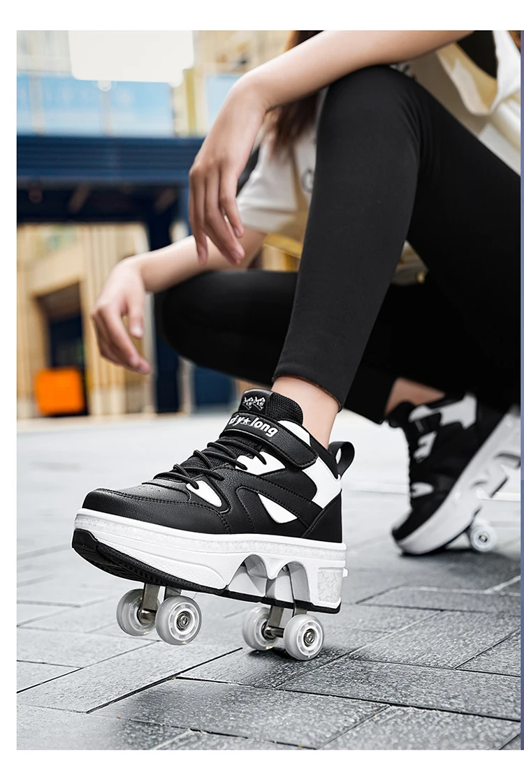 NEW Children's Sports Roller Skates Deformation Shoes 4 Four-wheeled Roller Skates Adult Runaway Shoes Student Deformation Wheel
