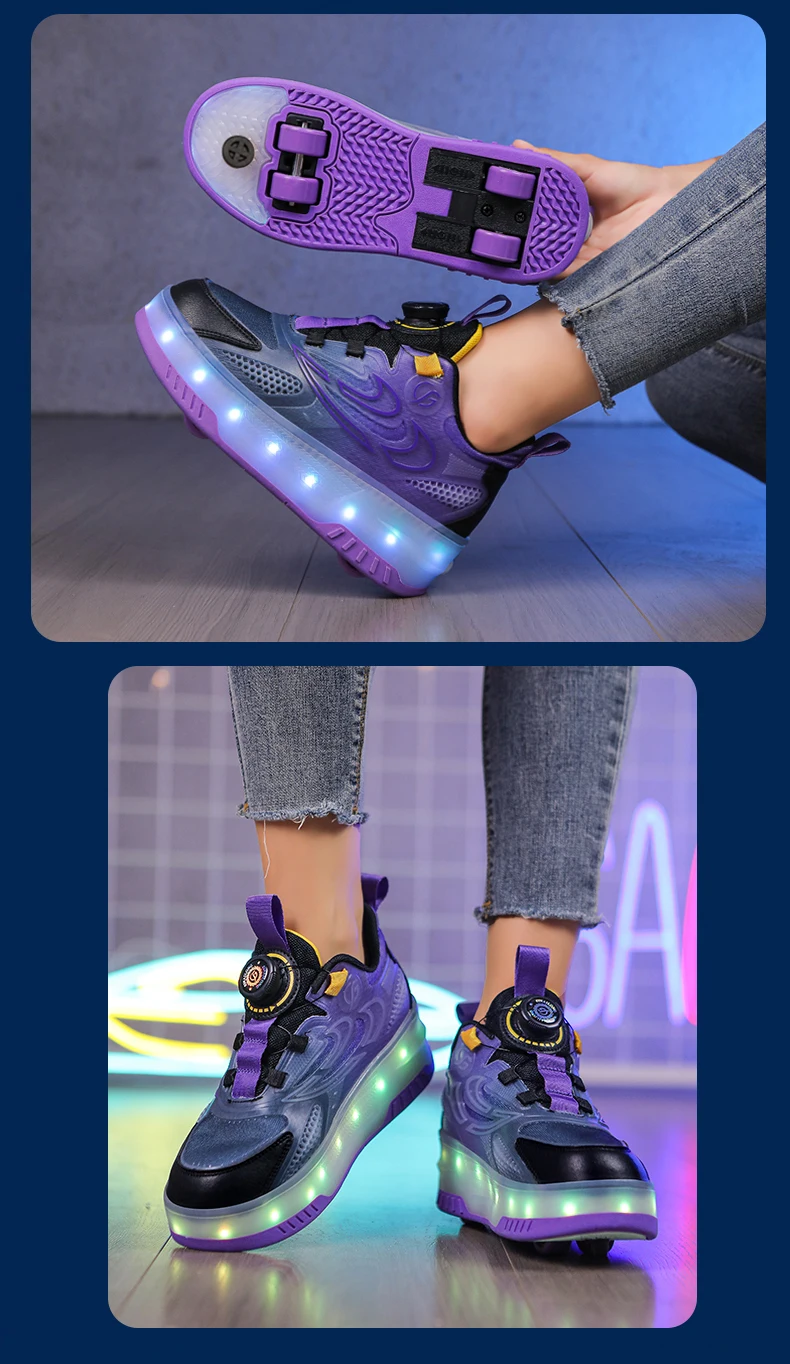 Children Roller Skate Sneakers Kid Sport Gym Footwear Roller Skates 4 Wheels USB Charge Luminous Boys Girls Casual Skateboard