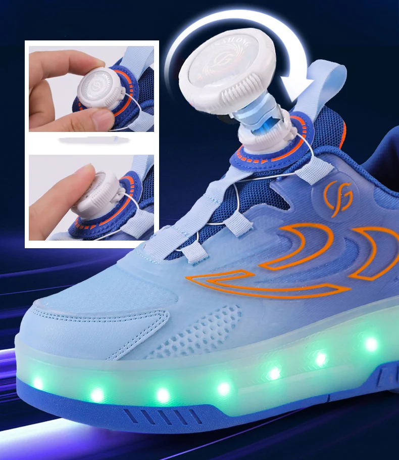 Children Roller Skate Sneakers Kid Sport Gym Footwear Roller Skates 4 Wheels USB Charge Luminous Boys Girls Casual Skateboard