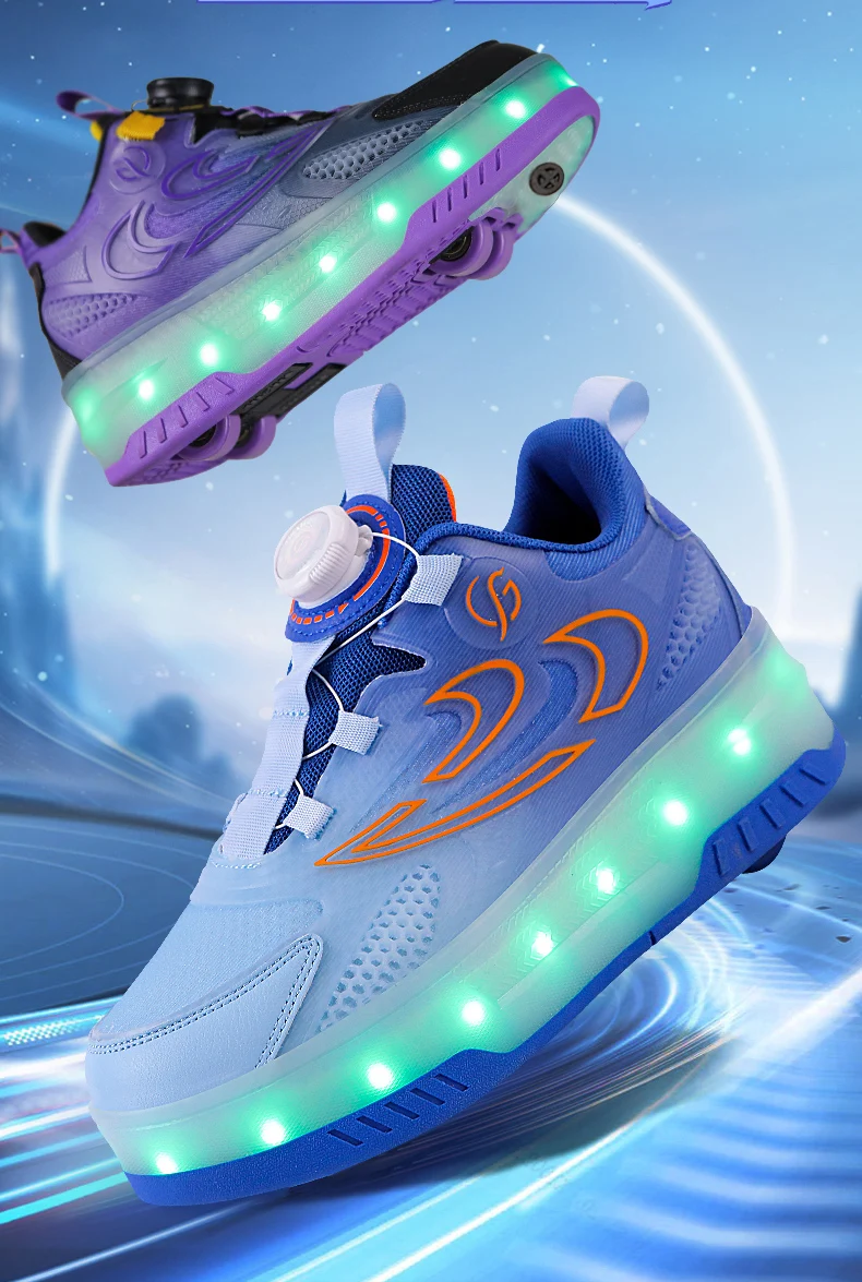 Children Roller Skate Sneakers Kid Sport Gym Footwear Roller Skates 4 Wheels USB Charge Luminous Boys Girls Casual Skateboard