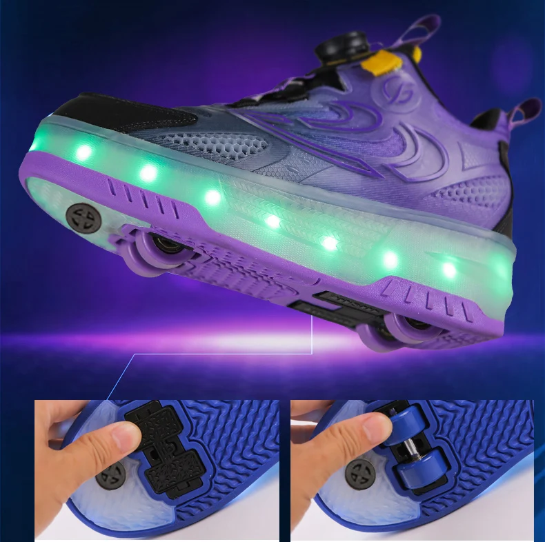 Children Roller Skate Sneakers Kid Sport Gym Footwear Roller Skates 4 Wheels USB Charge Luminous Boys Girls Casual Skateboard