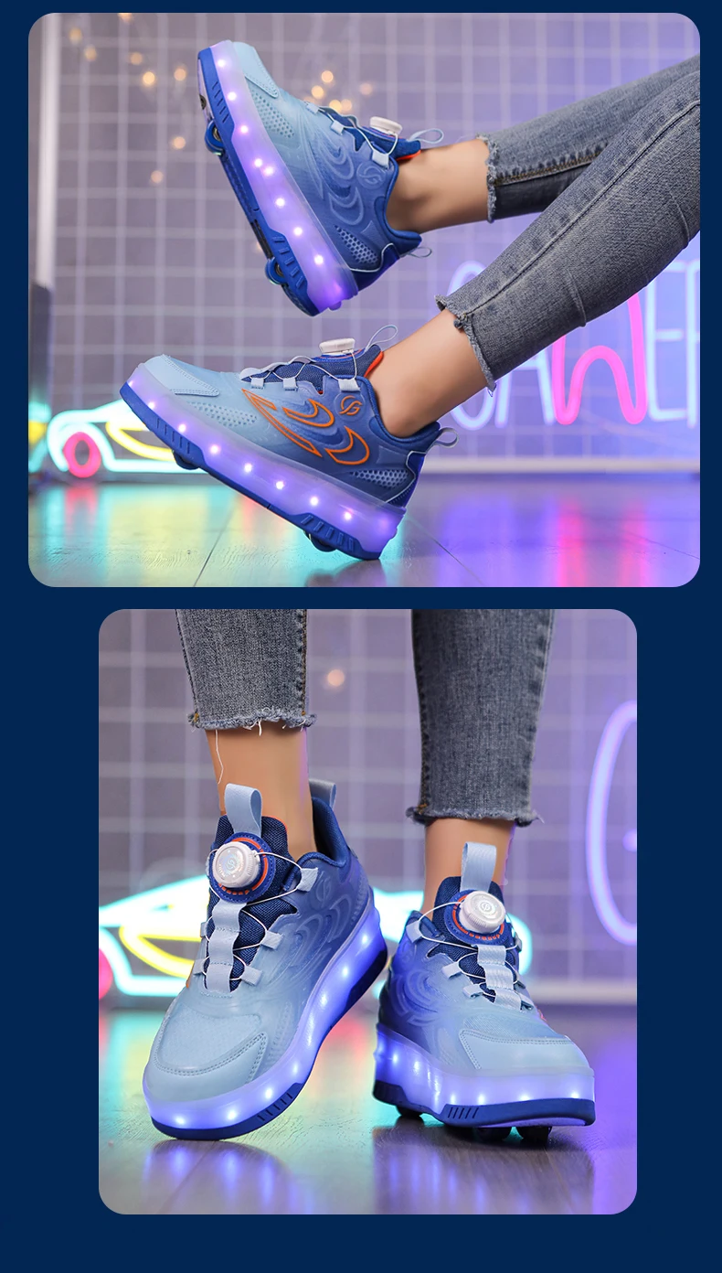 Children Roller Skate Sneakers Kid Sport Gym Footwear Roller Skates 4 Wheels USB Charge Luminous Boys Girls Casual Skateboard
