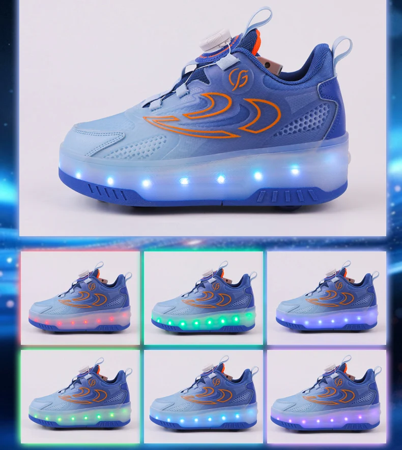 Children Roller Skate Sneakers Kid Sport Gym Footwear Roller Skates 4 Wheels USB Charge Luminous Boys Girls Casual Skateboard