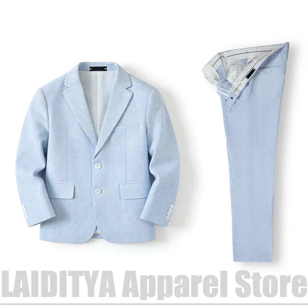 Fashion Striped Boys Single Breasted Two Piece Suit Notched Lapel Wear Kids Summer Wedding Page Boy Birthday Party Outfit
