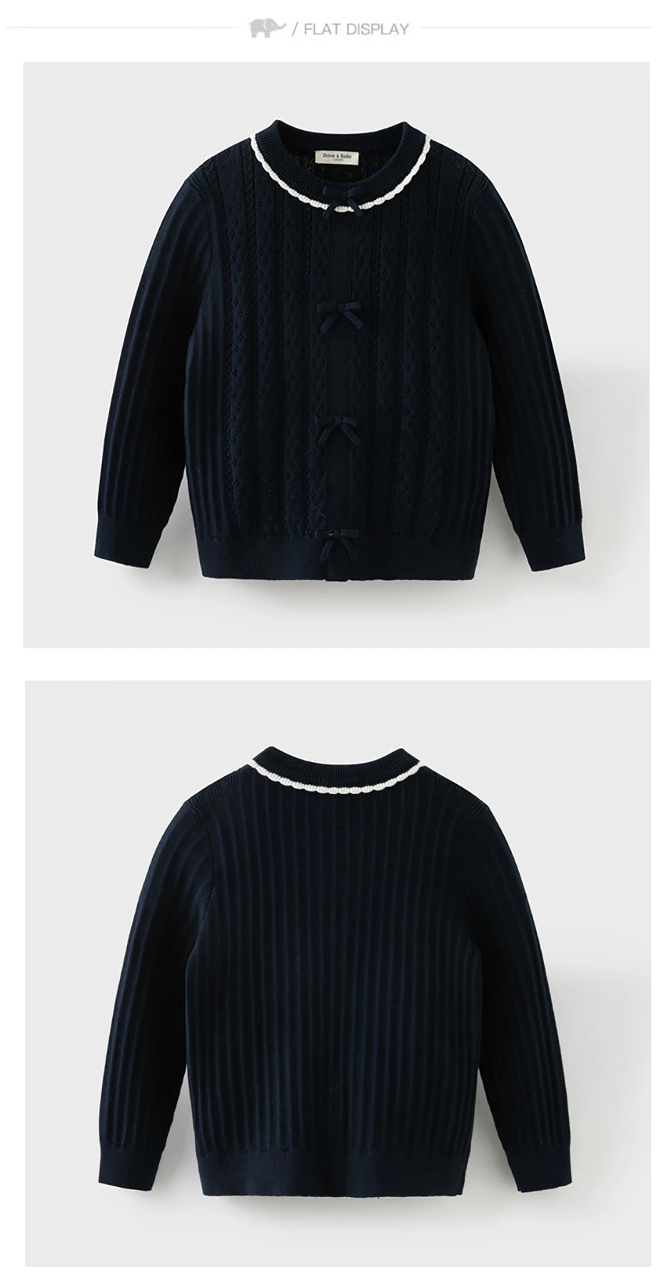 Dave Bella Children Autumn Spring Bow Sweater Girls Long Sleeve Jacquard Knitted Pullover Kids Tops Outdoor Clothes DK3262536