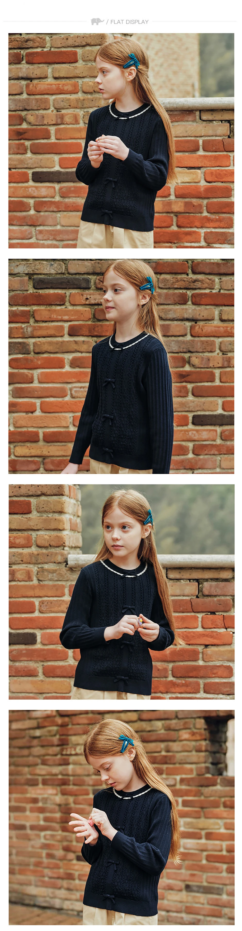 Dave Bella Children Autumn Spring Bow Sweater Girls Long Sleeve Jacquard Knitted Pullover Kids Tops Outdoor Clothes DK3262536