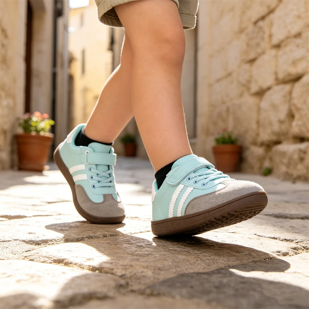 ZZFABER Kids Barefoot Sneakers Soft Fiber Leather Flexible Casual Shoes Breathable Minimalist Footwear for Boys Girls