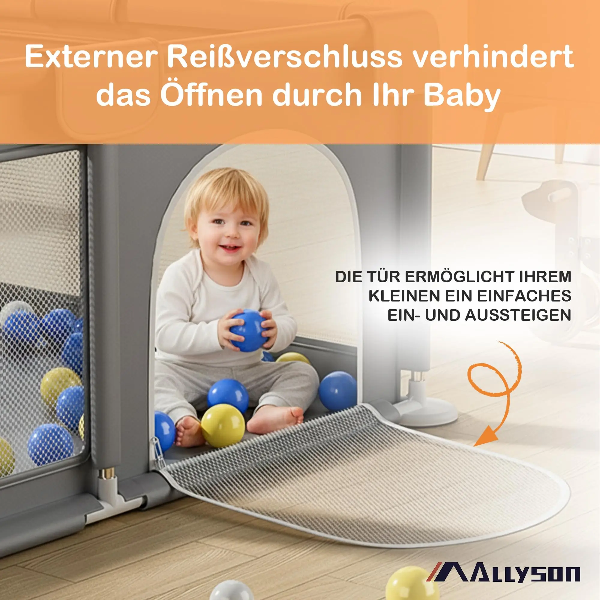 AllysonยฎPlaypen & run grille baby (Gray, 130x130cm) | tools-free set up in minutes, metal frame, 210D Oxford fabric, tilt-proof & non-slip travel playpen