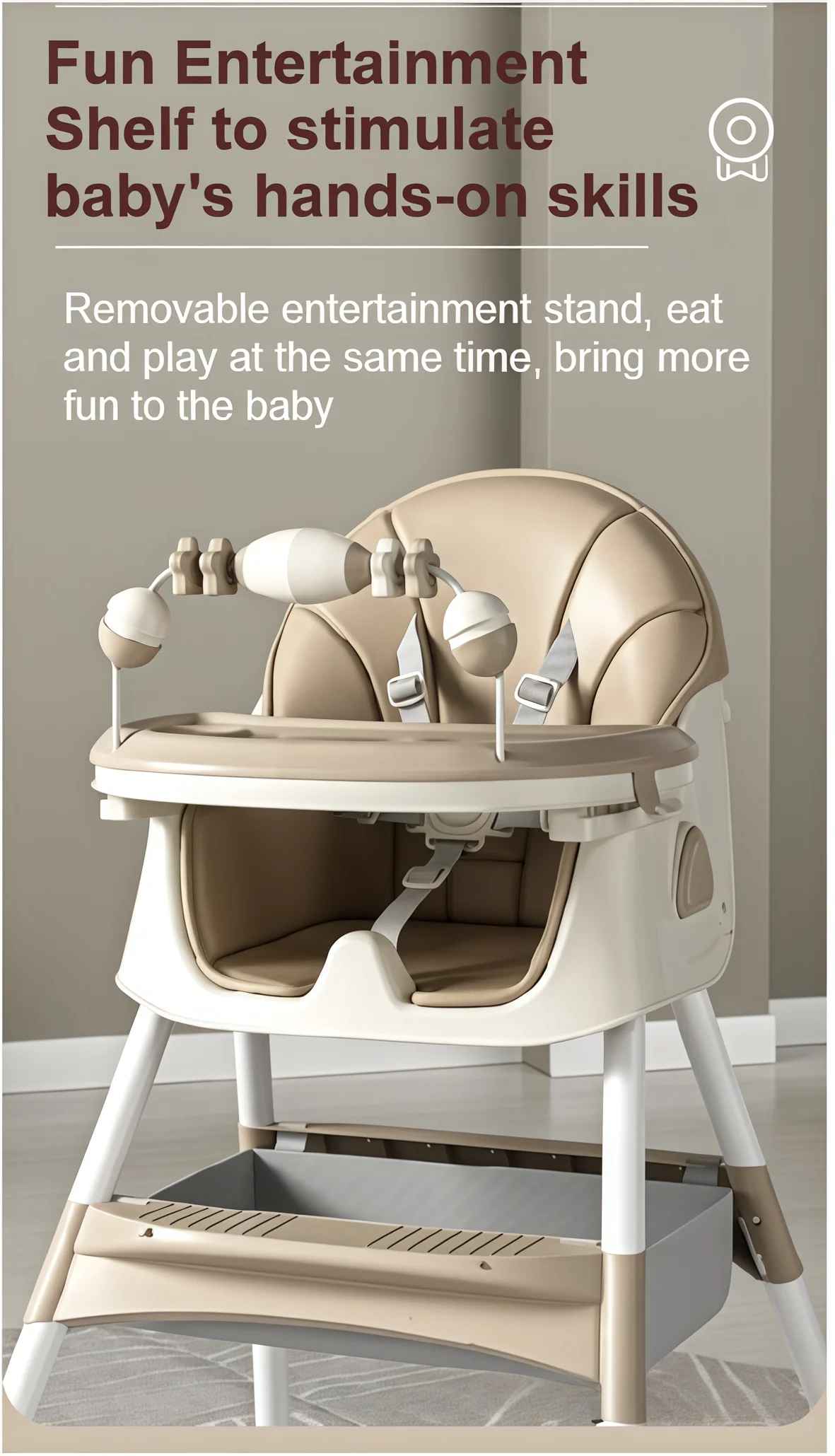 2-in-1 Detachable Baby High Chair and Rocking Horse , Converts from Dining Seat to Toddler Low Chair and Rocker, 4-Position Reclining Backrest, Double Tray, Toy Rack, Storage Basket, Footrest, 33cm Wide Seat, 150lbs Capacity