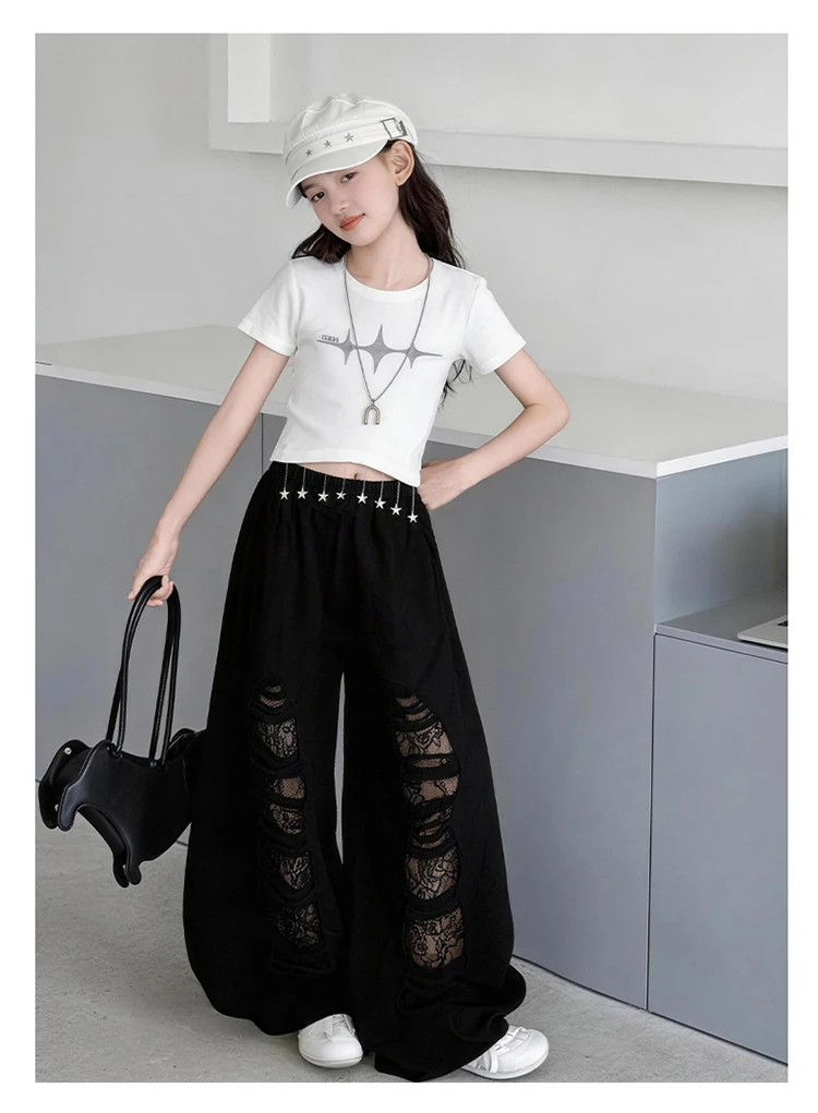 New Fashion Street Style Kids Hip Hop Clothing Set For Girls Hiphop Top Bottom Suit Children Dance Rap Jazz Tee and Pants Outfit