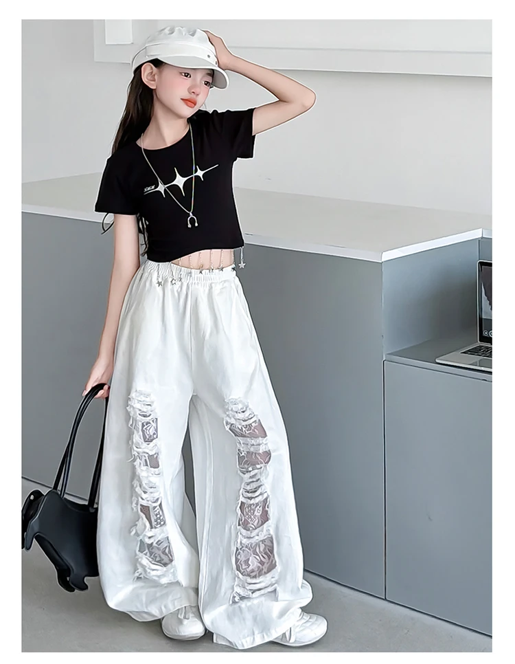 New Fashion Street Style Kids Hip Hop Clothing Set For Girls Hiphop Top Bottom Suit Children Dance Rap Jazz Tee and Pants Outfit
