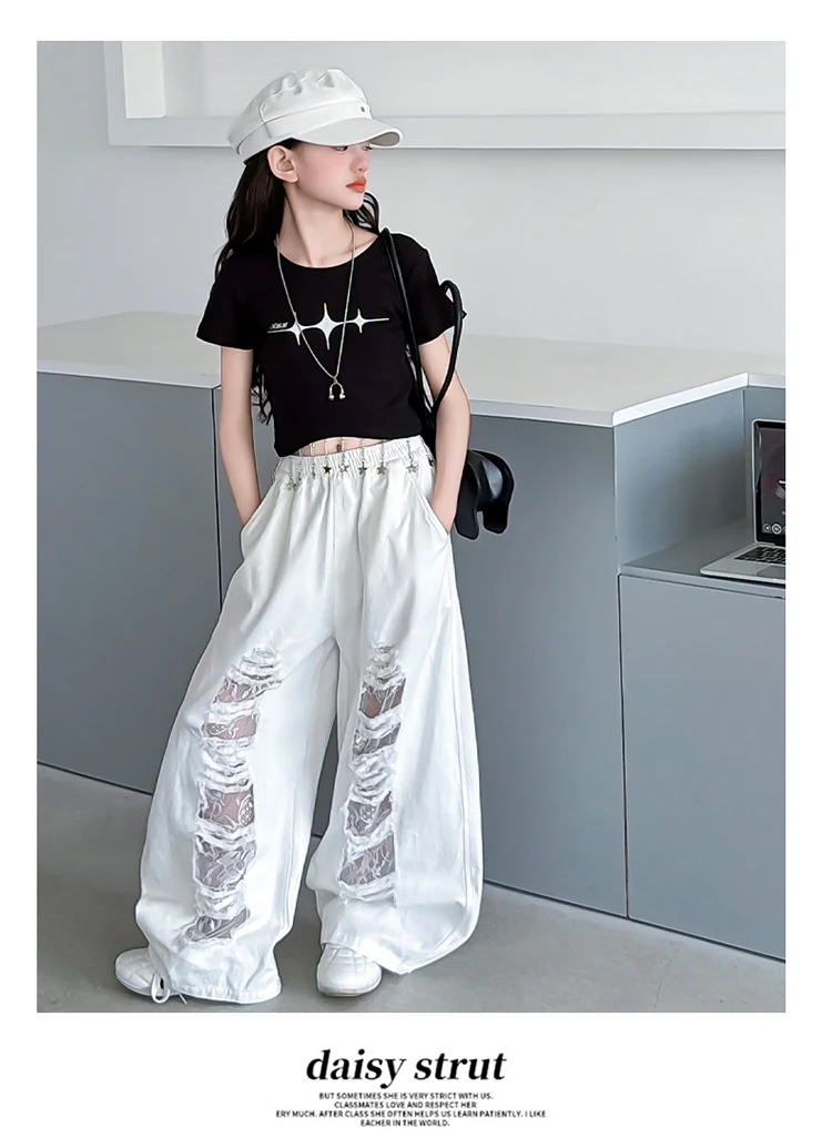New Fashion Street Style Kids Hip Hop Clothing Set For Girls Hiphop Top Bottom Suit Children Dance Rap Jazz Tee and Pants Outfit
