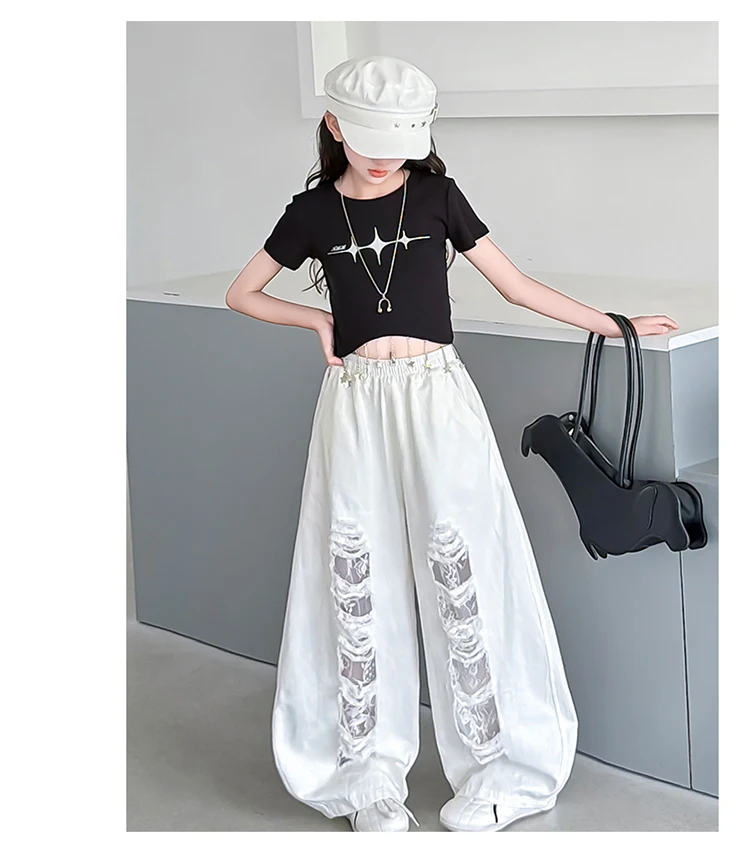 New Fashion Street Style Kids Hip Hop Clothing Set For Girls Hiphop Top Bottom Suit Children Dance Rap Jazz Tee and Pants Outfit