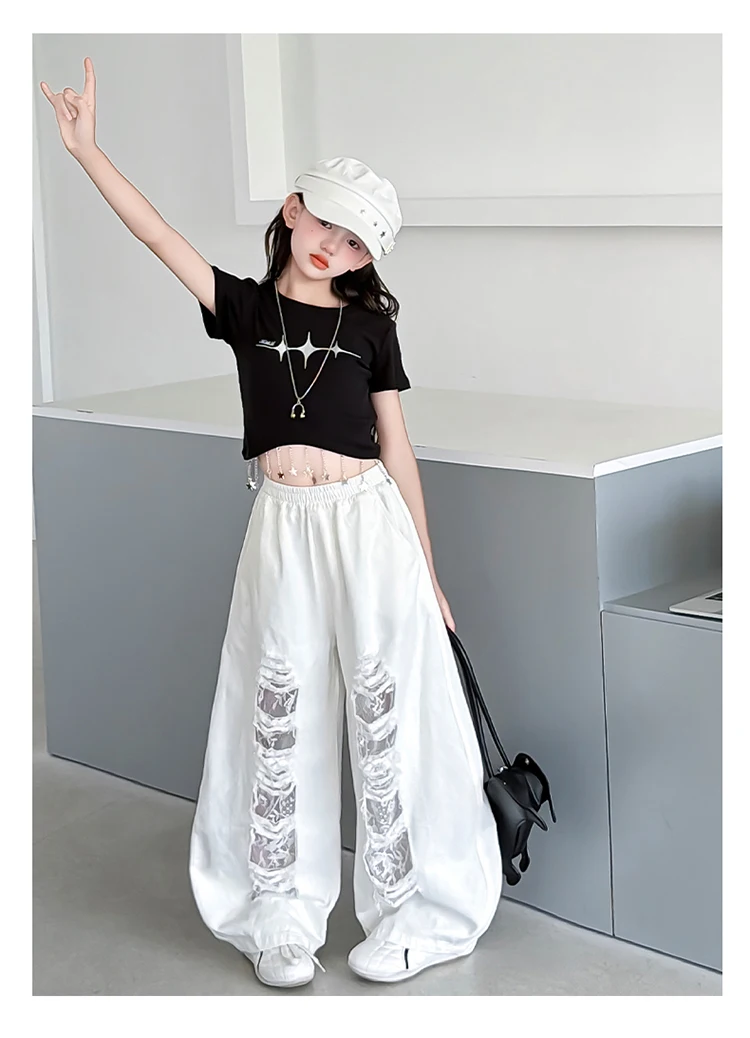 New Fashion Street Style Kids Hip Hop Clothing Set For Girls Hiphop Top Bottom Suit Children Dance Rap Jazz Tee and Pants Outfit