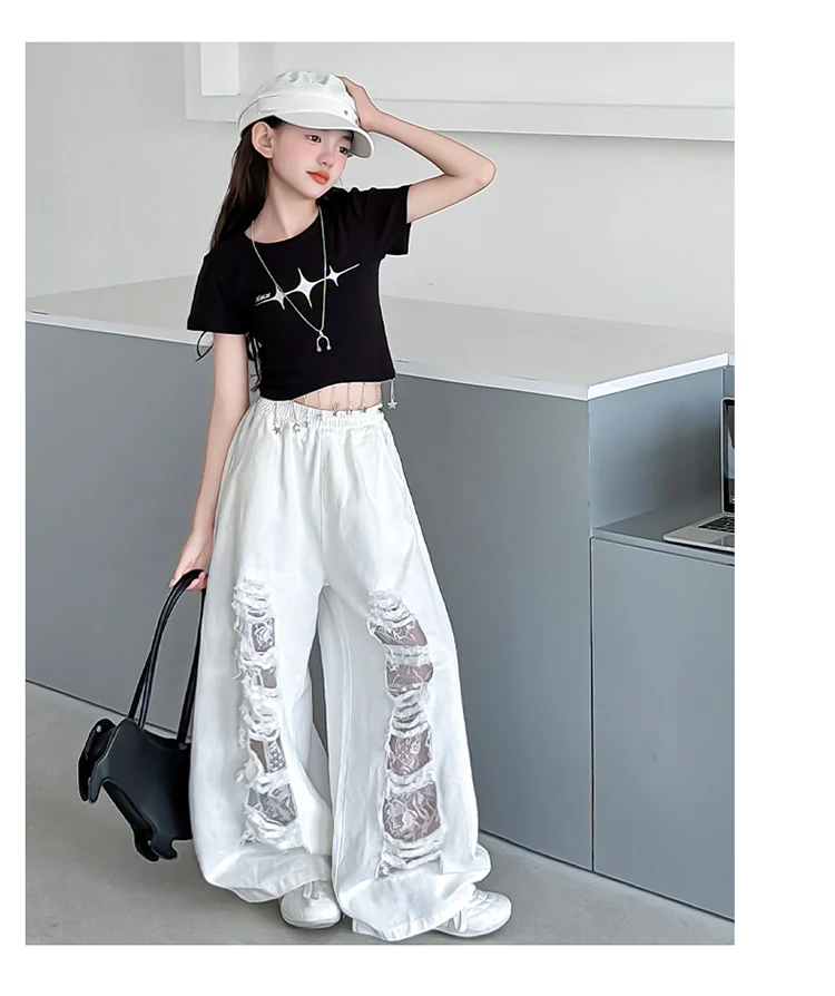 New Fashion Street Style Kids Hip Hop Clothing Set For Girls Hiphop Top Bottom Suit Children Dance Rap Jazz Tee and Pants Outfit