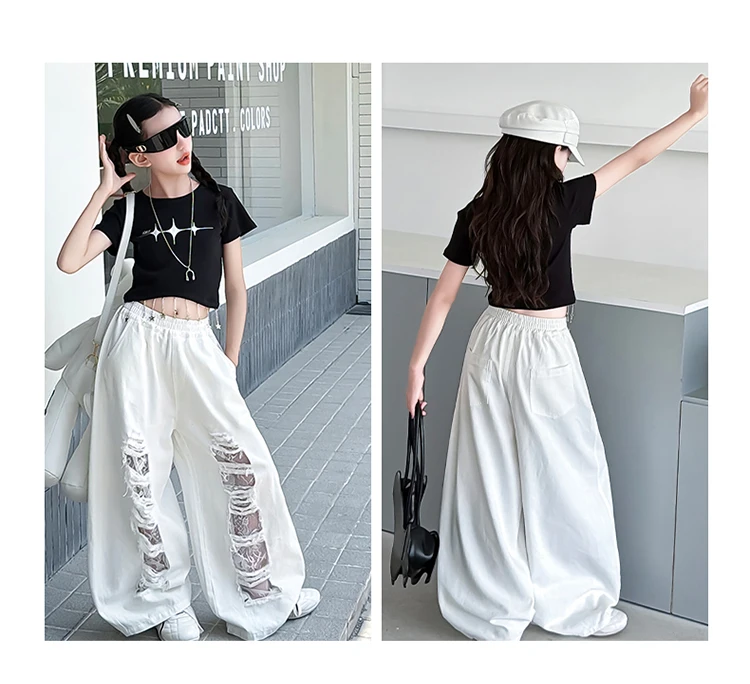 New Fashion Street Style Kids Hip Hop Clothing Set For Girls Hiphop Top Bottom Suit Children Dance Rap Jazz Tee and Pants Outfit