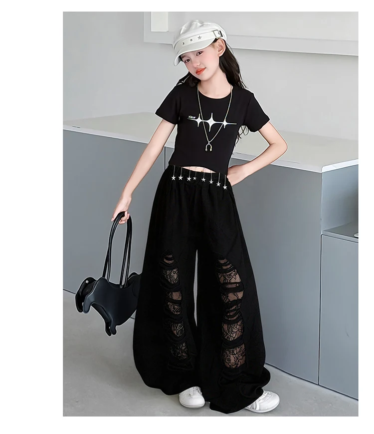 New Fashion Street Style Kids Hip Hop Clothing Set For Girls Hiphop Top Bottom Suit Children Dance Rap Jazz Tee and Pants Outfit