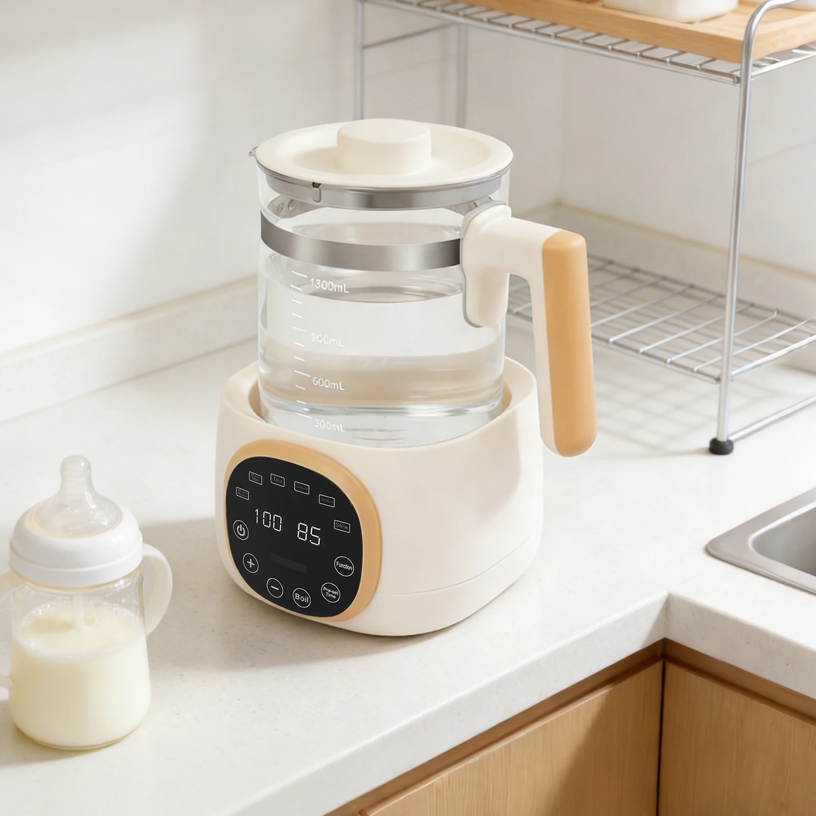 1.3L Baby Bottle Warmer, 600W Multifunctional Water Thermostat Kettle, 72h Constant Temp Infant Milk Temperature Regulator, , Kid Formula Heating Container, Household Baby Feeding Water Heater