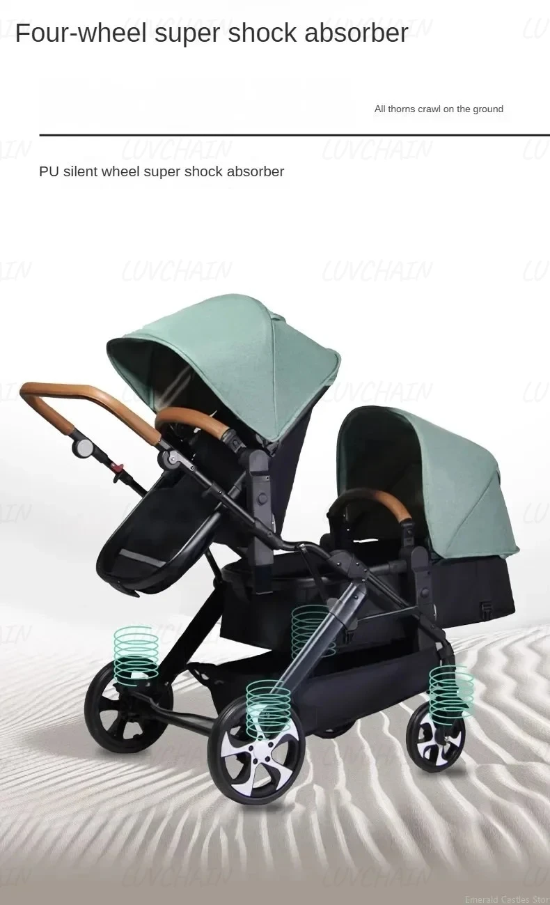 Portable Foldable Twin Stroller,double Seat Stroller with Car Seat, Luxury Baby Stroller,Comes with Accessories Such As Rain Cover and Mosquito Net