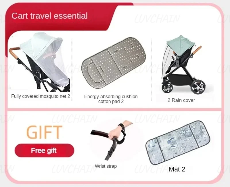 Portable Foldable Twin Stroller,double Seat Stroller with Car Seat, Luxury Baby Stroller,Comes with Accessories Such As Rain Cover and Mosquito Net
