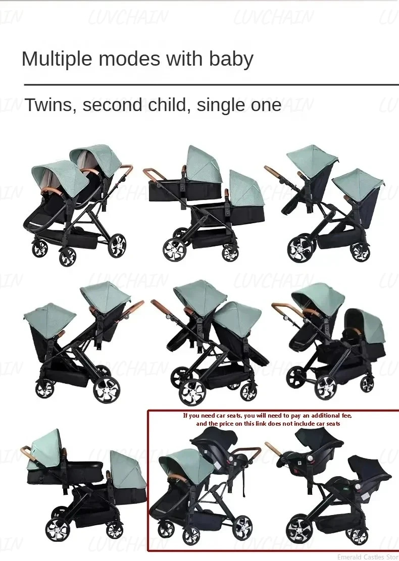 Portable Foldable Twin Stroller,double Seat Stroller with Car Seat, Luxury Baby Stroller,Comes with Accessories Such As Rain Cover and Mosquito Net