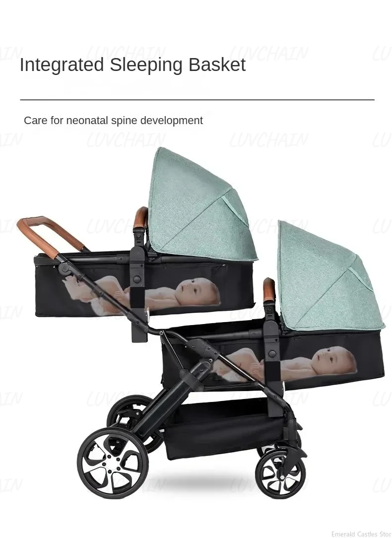 Portable Foldable Twin Stroller,double Seat Stroller with Car Seat, Luxury Baby Stroller,Comes with Accessories Such As Rain Cover and Mosquito Net