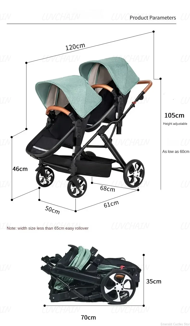 Portable Foldable Twin Stroller,double Seat Stroller with Car Seat, Luxury Baby Stroller,Comes with Accessories Such As Rain Cover and Mosquito Net