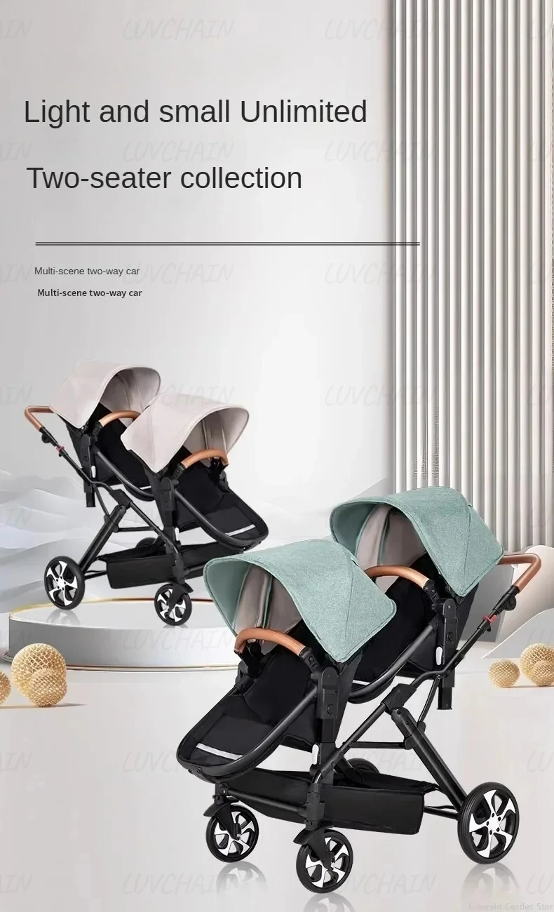 Portable Foldable Twin Stroller,double Seat Stroller with Car Seat, Luxury Baby Stroller,Comes with Accessories Such As Rain Cover and Mosquito Net