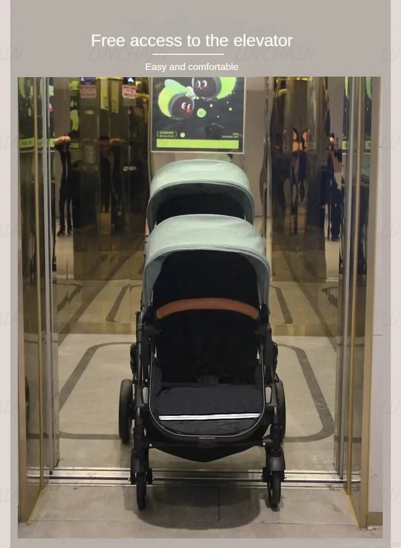 Portable Foldable Twin Stroller,double Seat Stroller with Car Seat, Luxury Baby Stroller,Comes with Accessories Such As Rain Cover and Mosquito Net