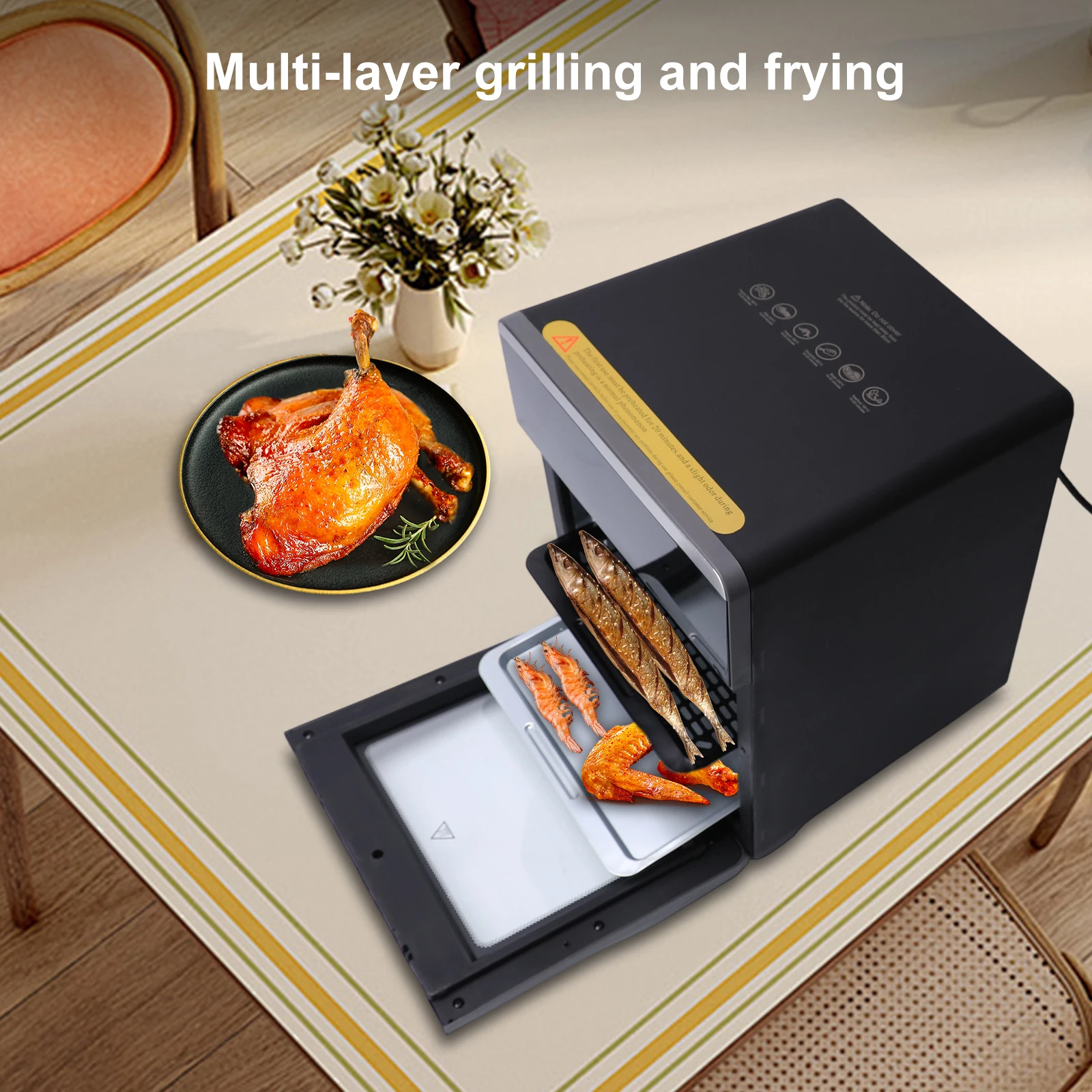 1800W 16L Air Fryer Oven 360° Halogen Oil Free Roaster Multifunctional Electric Fryer Convection Cooker for Home Kitchen Baby Food Baking Grilling Roasting Machine
