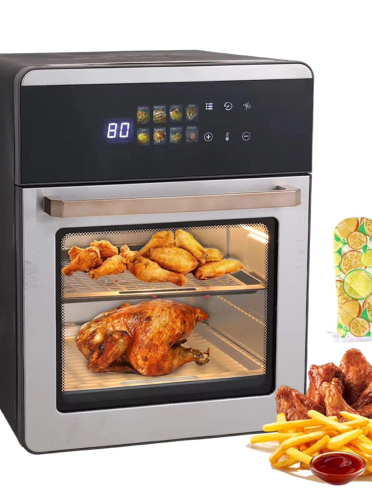 1800W 16L Air Fryer Oven 360° Halogen Oil Free Roaster Multifunctional Electric Fryer Convection Cooker for Home Kitchen Baby Food Baking Grilling Roasting Machine