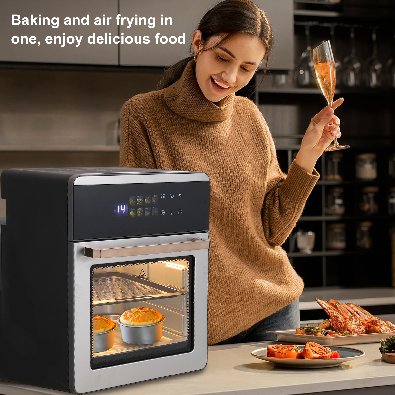 1800W 16L Air Fryer Oven 360° Halogen Oil Free Roaster Multifunctional Electric Fryer Convection Cooker for Home Kitchen Baby Food Baking Grilling Roasting Machine