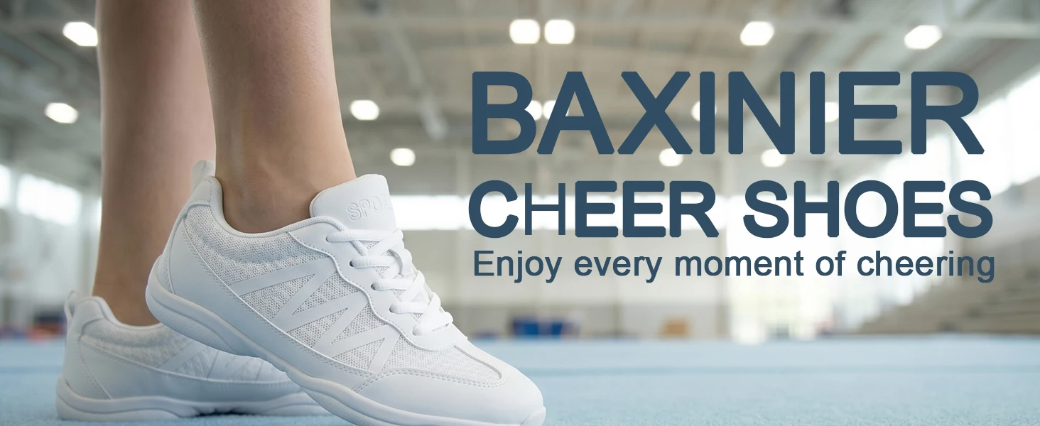 BAXINIER Women's White Cheerleading Shoes Lightweight Breathable Athletic Training Sneakers Soft Sole Anti-Slip Competition Shoes