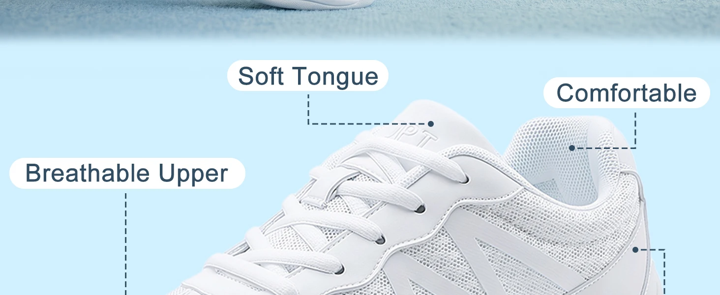 BAXINIER Women's White Cheerleading Shoes Lightweight Breathable Athletic Training Sneakers Soft Sole Anti-Slip Competition Shoes