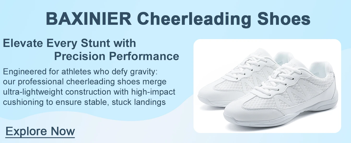 BAXINIER Women's White Cheerleading Shoes Lightweight Breathable Athletic Training Sneakers Soft Sole Anti-Slip Competition Shoes