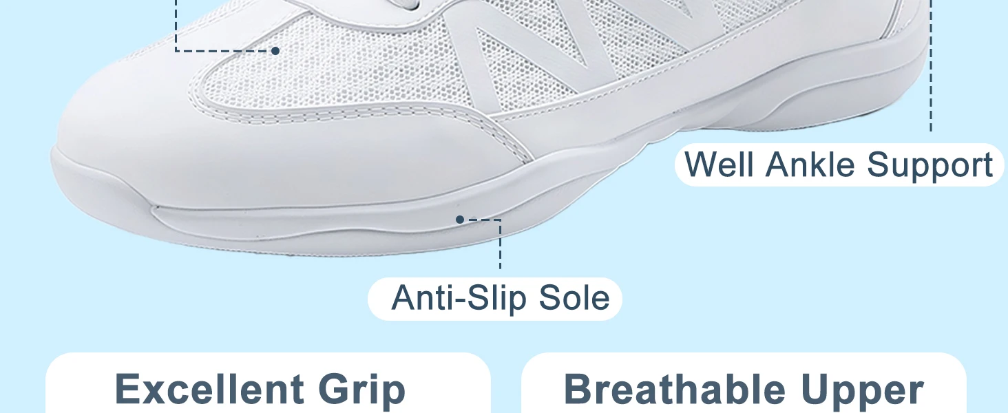 BAXINIER Women's White Cheerleading Shoes Lightweight Breathable Athletic Training Sneakers Soft Sole Anti-Slip Competition Shoes