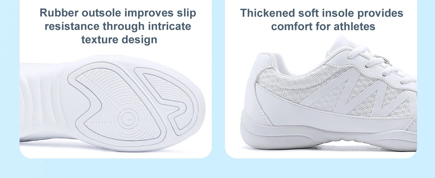 BAXINIER Women's White Cheerleading Shoes Lightweight Breathable Athletic Training Sneakers Soft Sole Anti-Slip Competition Shoes
